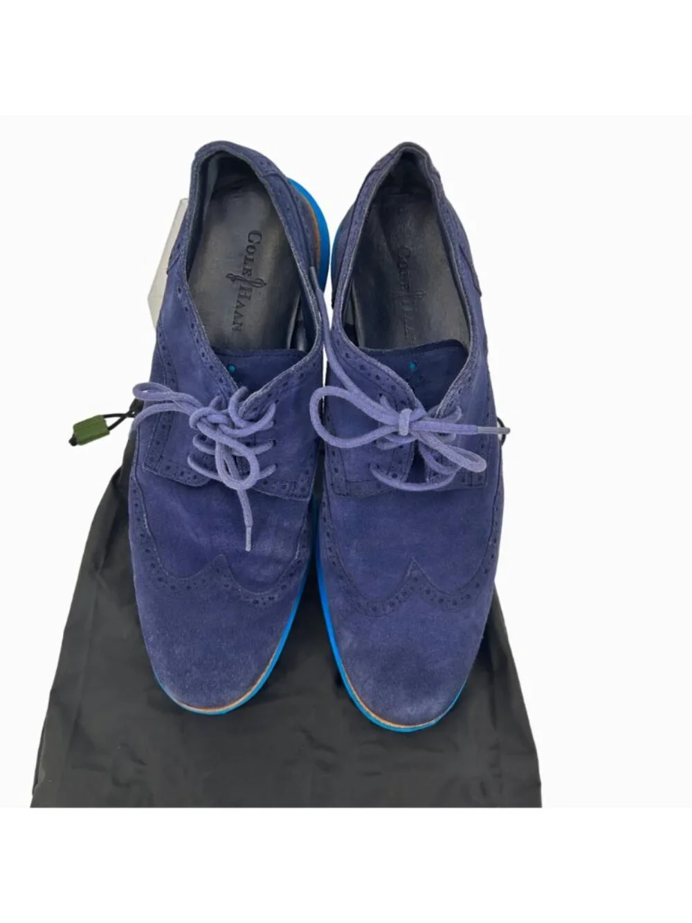 COLE HAAN BLUE SUEDE LUNAGRAND LUNARLON WINGTIP OXFORD LOAFER  w/ BAG